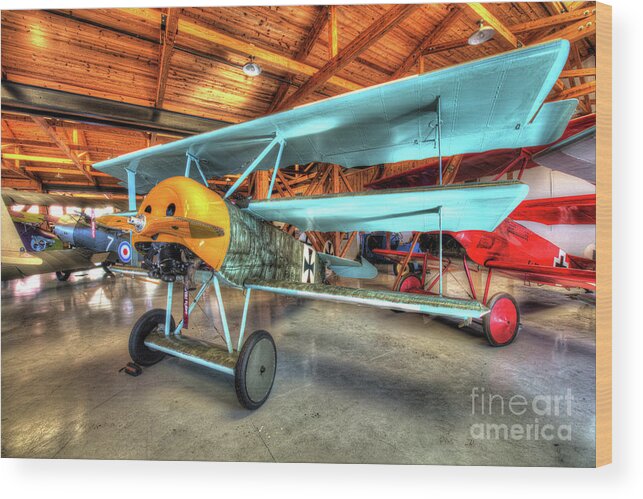 Aviation Wood Print featuring the photograph Fokker DR-1 Rotary Engine Triplane by Greg Hager