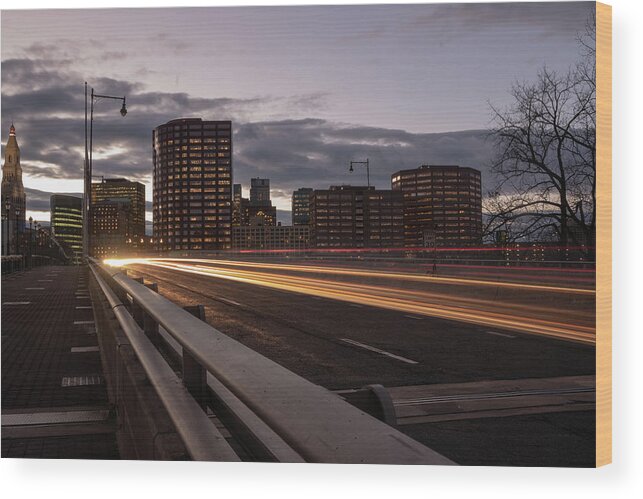Scenery Wood Print featuring the photograph Founders Bridge Hartford CT by Kyle Lee