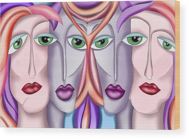 Beauty Wood Print featuring the painting Four Girls by Patricia Piotrak
