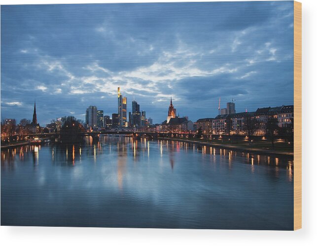 Long Wood Print featuring the photograph Frankfurt Am Main Cityscape During by Mseidelch