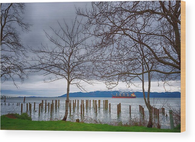 Ship Wood Print featuring the photograph Freighter On The Columbia by Dee Browning