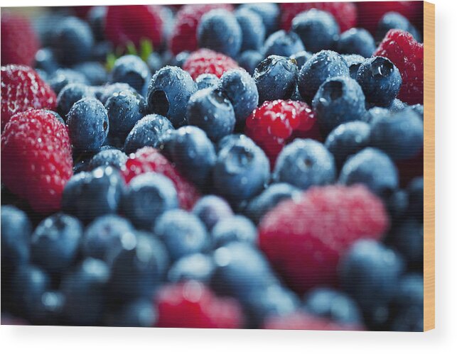 Curve Wood Print featuring the photograph Fresh Summer Berries Mix Xxxl by Kativ
