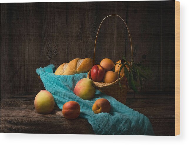 Kitchen Wood Print featuring the photograph Fruits And Bread by Marsha Ma