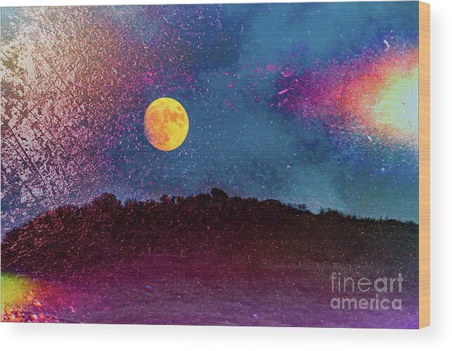 Full Wood Print featuring the photograph Full Moon Rising Over Hills 1 by Roslyn Wilkins