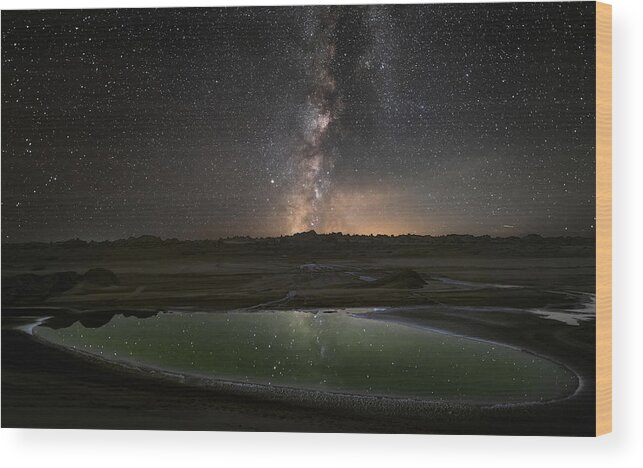 Lake Wood Print featuring the photograph Galaxy In A Lake by Liaoyuhan