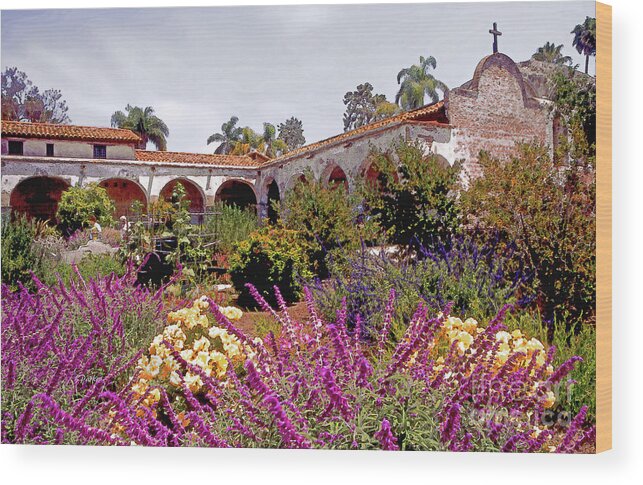 Mission Wood Print featuring the photograph Garden of Mission San Juan Capistrano by Linda Parker
