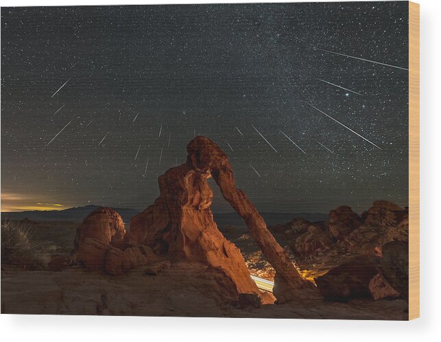 Geminid Wood Print featuring the photograph Geminid Meteor Shower Above The Elephant Rock by Hua Zhu