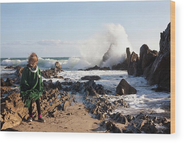 Child Wood Print featuring the photograph Girl On Beach by Jason Todd