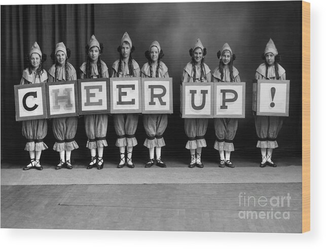 Child Wood Print featuring the photograph Girls Holding Cheer Up Letters by Bettmann