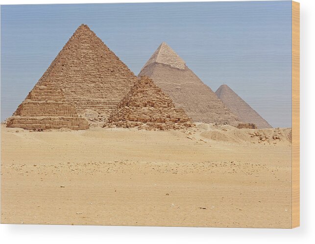 Scenics Wood Print featuring the photograph Giza Pyramids by Majaiva