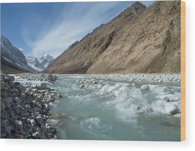 Sebastian Kennerknecht Wood Print featuring the photograph Glacial Stream, Kyrgyzstan by Sebastian Kennerknecht