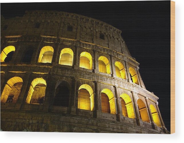 Colosseum At Night Wood Print featuring the photograph Golden glow by Patricia Caron