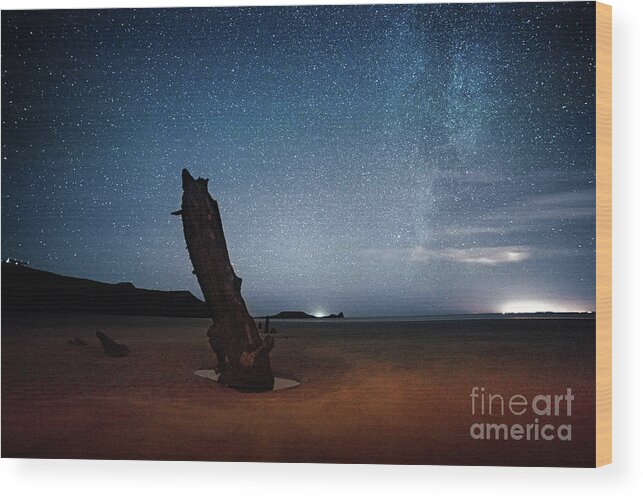 Wales Wood Print featuring the photograph Gower Helvetia at Night by Minolta D