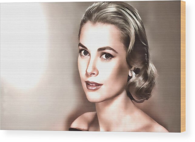 Movie Star Wood Print featuring the mixed media Grace Kelly Art by Marvin Blaine