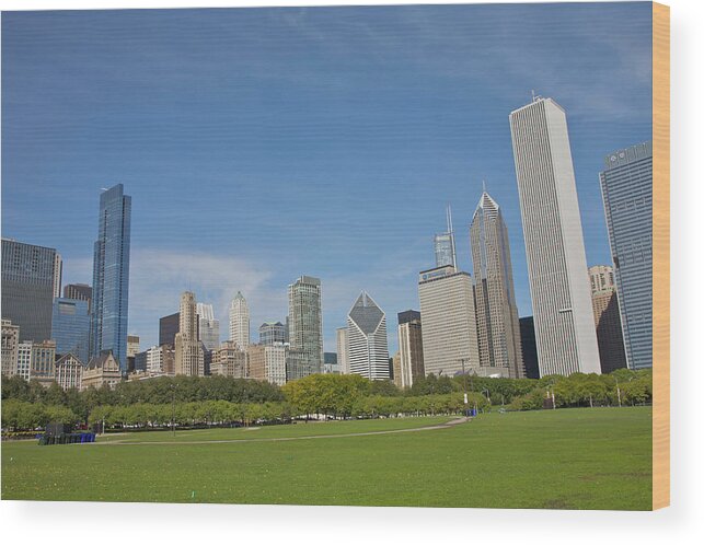 Tranquility Wood Print featuring the photograph Grassy Park In Front Of City Skyline by Barry Winiker
