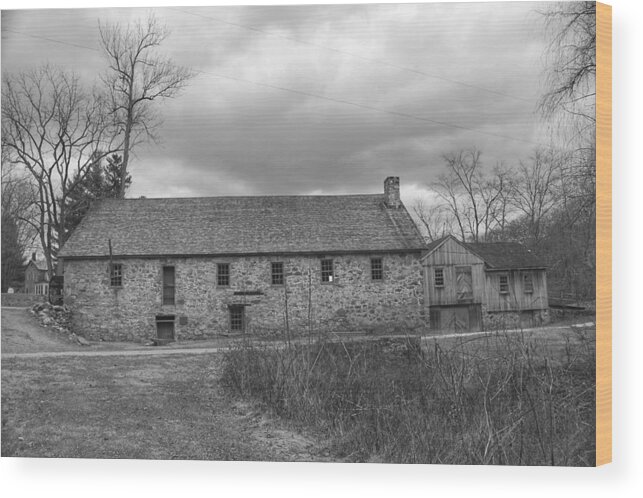 Waterloo Village Wood Print featuring the photograph Grey Skies Over Fieldstone - Waterloo Village by Christopher Lotito