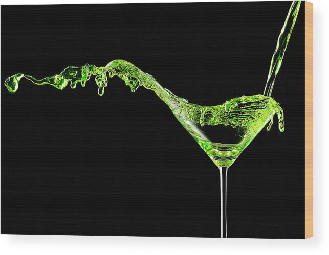 Martini Glass Wood Print featuring the photograph Green Apple Martini Cocktail by Chris Stein