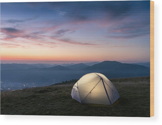 Landscape Wood Print featuring the photograph Grey Tent Lighted by Ivan Kmit