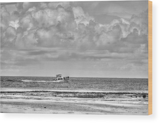 Black And White Wood Print featuring the photograph Guam Boat by Bill Hamilton