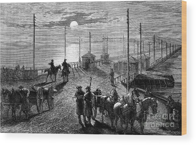 Horse Wood Print featuring the drawing Guarding A Bridge Over The Potomac by Print Collector