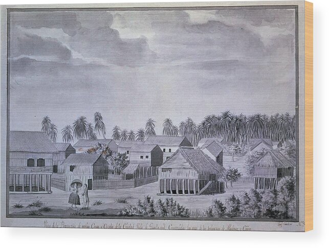 Cardero Jose Wood Print featuring the drawing Guayaquil Houses - 18th Century - Malaspina Expedition. by Jose Cardero -1766-1811-