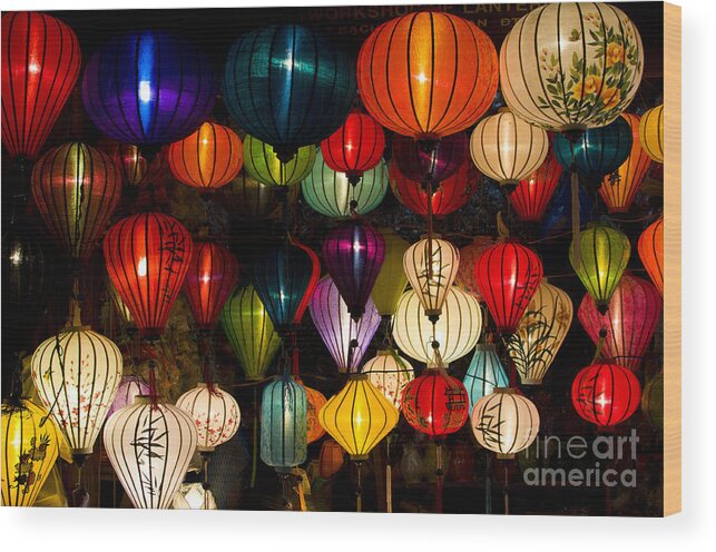Sparkle Wood Print featuring the photograph Handcrafted Lanterns In Ancient Town by Jimmy Tran