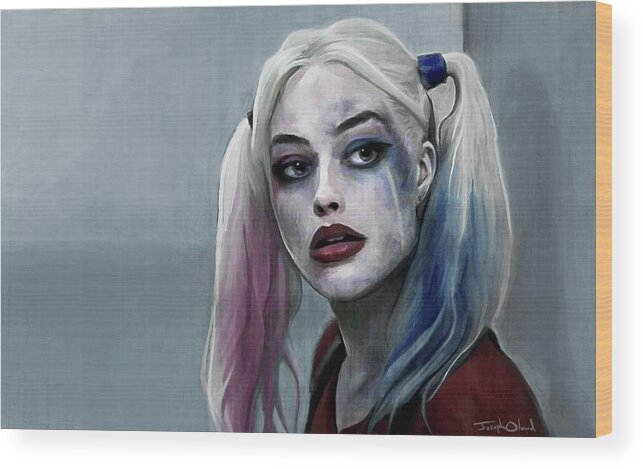 Dark Wood Print featuring the painting Harley Quinn - Suicide Squad by Joseph Oland