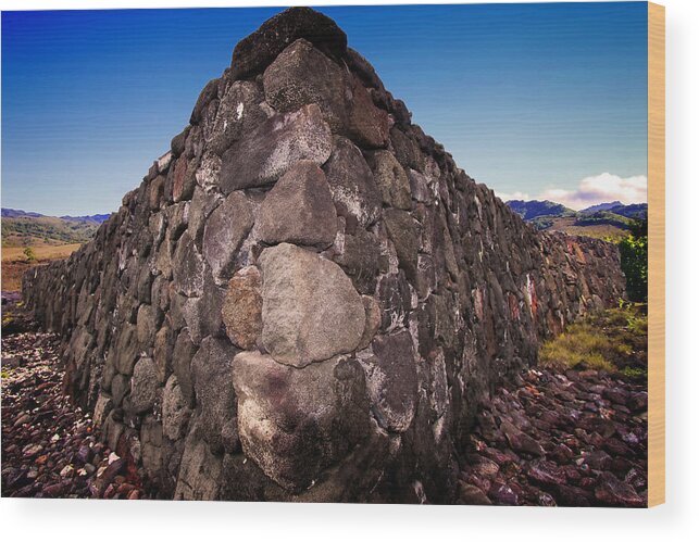 Stone Wood Print featuring the photograph Hawaiian Rock Wall by Pheasant Run Gallery