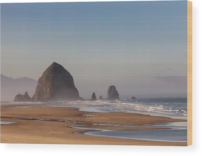 Scenics Wood Print featuring the photograph Haystack Rock Seen From North Of Cannon by Sawaya Photography