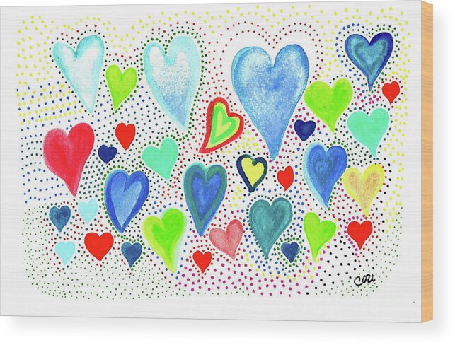 Hearts 1002 Wood Print featuring the painting Hearts 1002 by Corinne Carroll