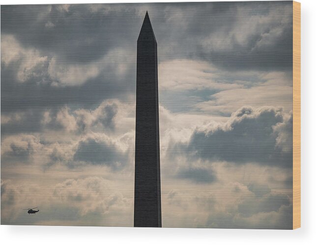 Washington Monument Wood Print featuring the photograph Helicopter And Washington Monument by The Washington Post
