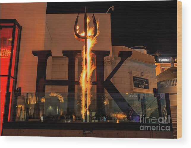 Hells Kitchen Wood Print featuring the photograph Hells Kitchen Burning Fire Logo Las Vegas by Aloha Art
