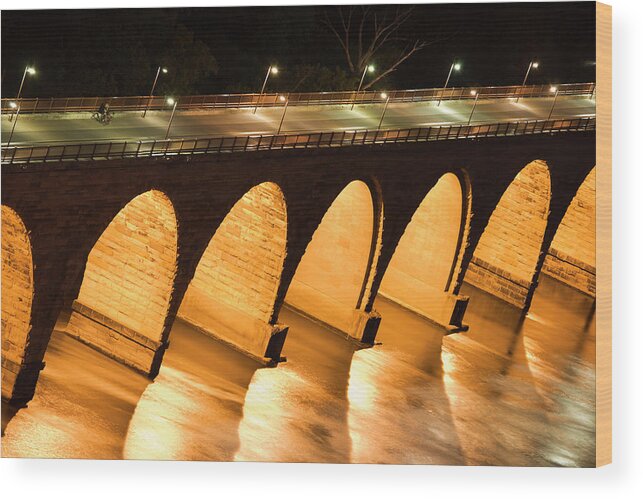 Pedestrian Wood Print featuring the photograph Historic Stone Arch Bridge Over The by Jimkruger