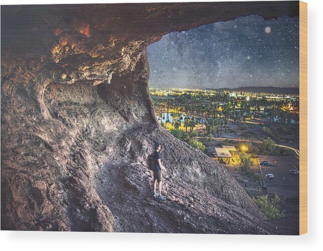 Sky Wood Print featuring the photograph Hole-In-The-Wall Cave by Anthony Giammarino