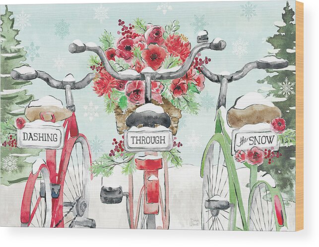 Christmas Wood Print featuring the painting Holiday Ride Iv by Dina June