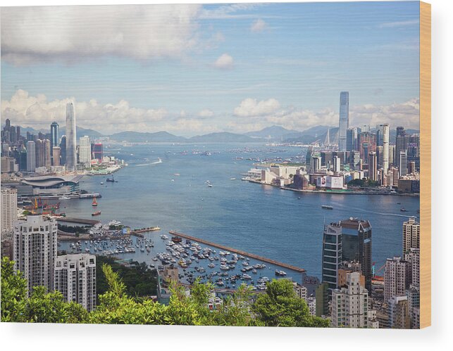 Corporate Business Wood Print featuring the photograph Hong Kong, Kowloon And Victoria Harbour by Tom Bonaventure