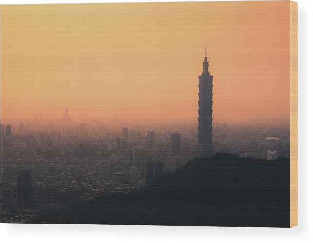 Taiwan Wood Print featuring the photograph Hot Hazy Sky Above Taiwan City Skyline by D3sign