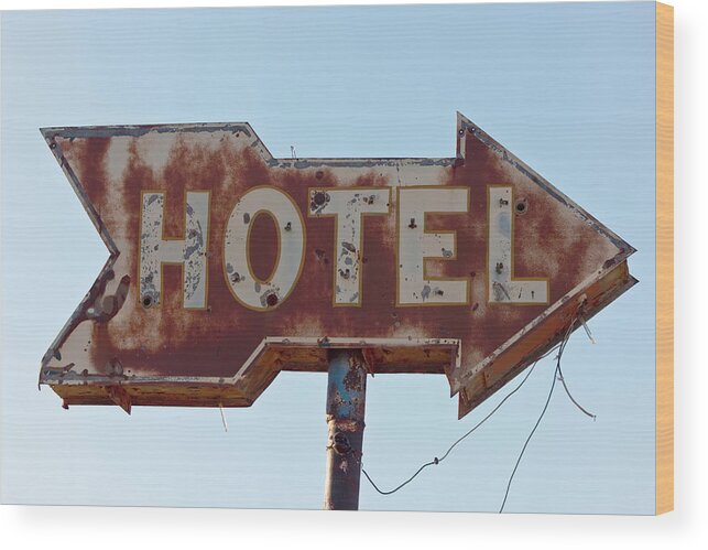 Hotel Wood Print featuring the photograph Hotel Sign by Dhughes9