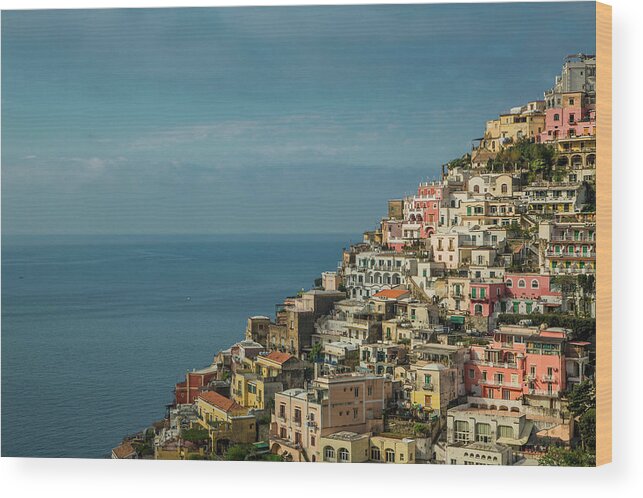 Tranquility Wood Print featuring the photograph Houses On Hillside, Positano, Amalfi by Lost Horizon Images