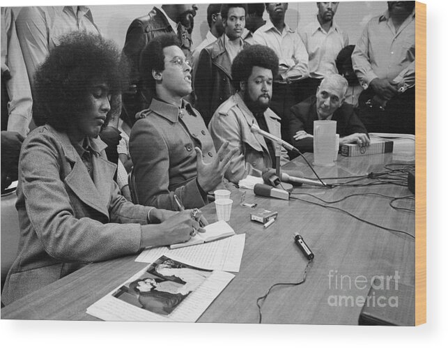 En-lai Chou Wood Print featuring the photograph Huey P. Newton Holds Press Conference by Bettmann