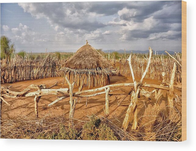 Tranquility Wood Print featuring the photograph Hut And Corral, Hamer Tribe, Omo by Rod /