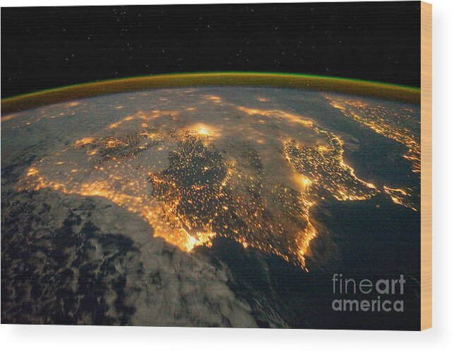 Aerial Wood Print featuring the photograph Iberian Peninsula from Space by NASA Johnson Space Center