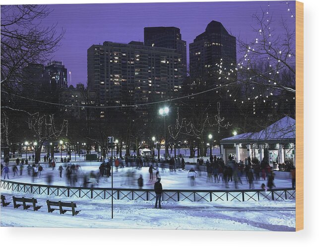 New England Wood Print featuring the photograph Ice Skating On Frog Pond by Denistangneyjr