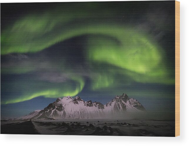 Stokksnes Wood Print featuring the photograph Icelandic Aurora by Adrian Popan