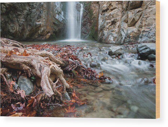 Autumn Wood Print featuring the photograph Idyllic Waterfall in Autumn by Michalakis Ppalis