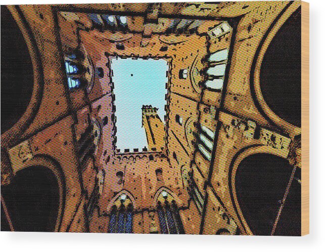 From Wood Print featuring the photograph illustration of public square of Siena by Vivida Photo PC