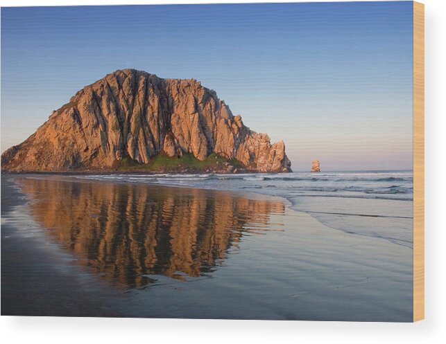Dawn Wood Print featuring the photograph Image Of Morro Rock And Its Reflection by Jftringali
