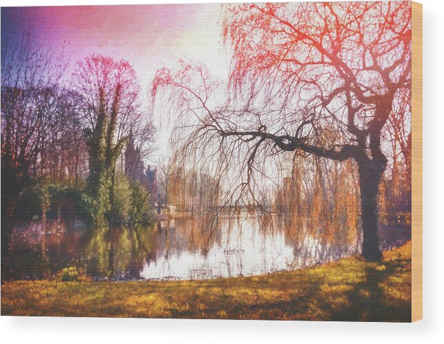 Bruges Wood Print featuring the photograph Impressions of Minnewater Bruges Belgium by Carol Japp