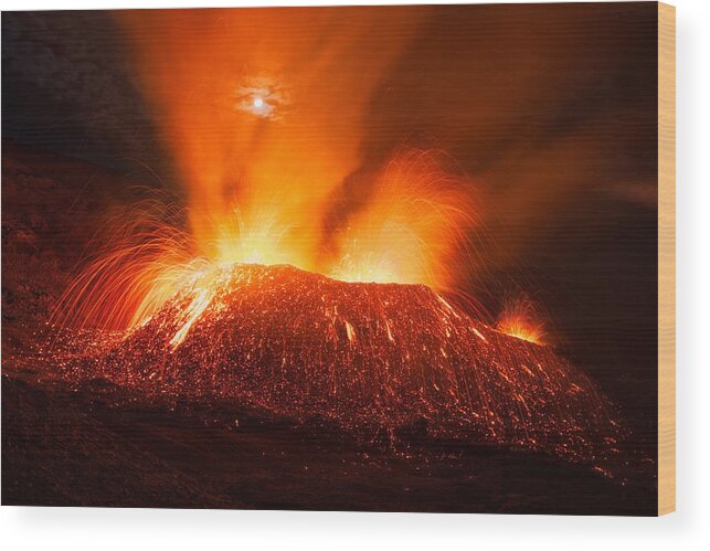 Volcano Wood Print featuring the photograph In Full Activity. by Barathieu Gabriel