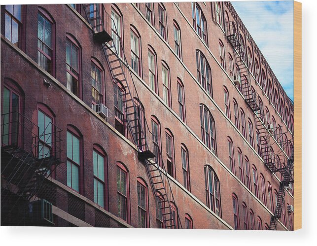 Security Wood Print featuring the photograph Industrial Building And Fire Escape by Images By Jonathanrobsonphotography.com